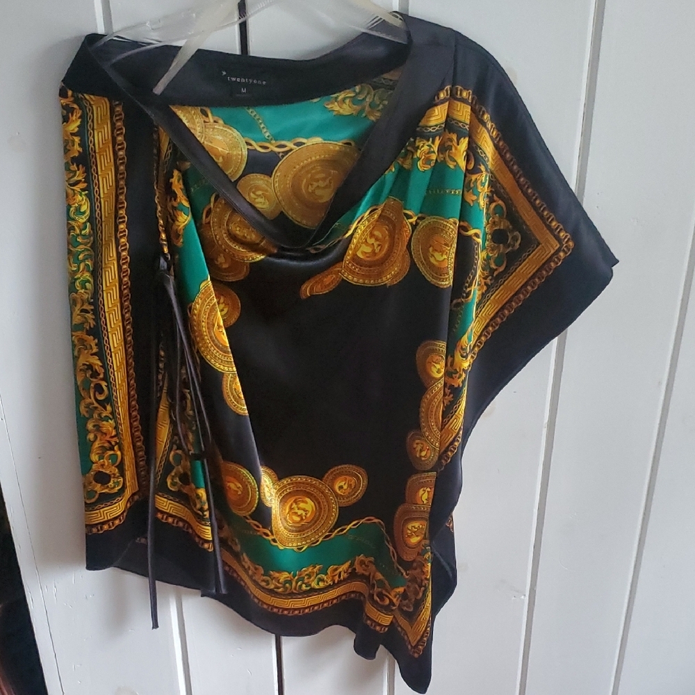 Twentyone Black and Gold Scarf Top